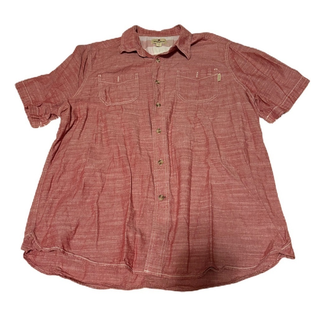 Woolrich Button Down Short Sleeve Shirt Men’s Size XL Red Coral CAMP HIKE Cotton